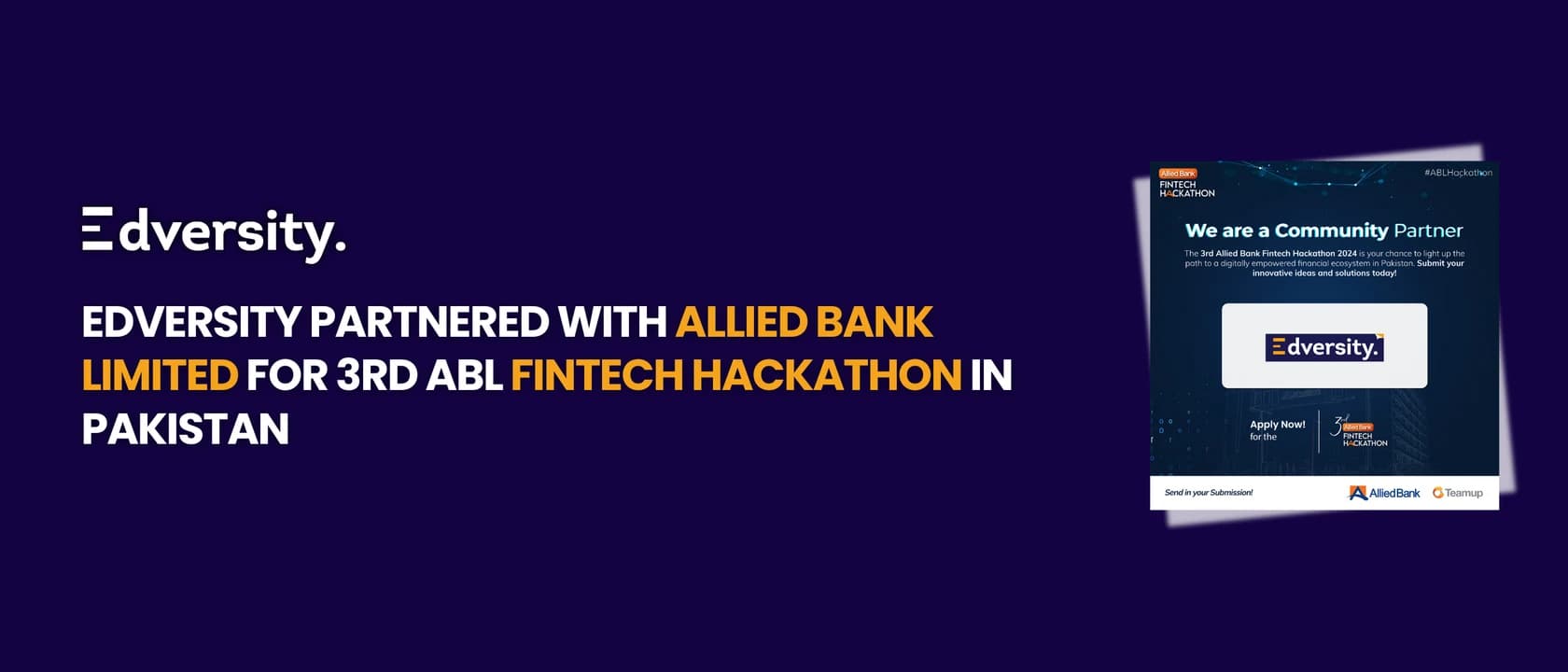 Edversity partnered with Allied Bank Limited and Teamup for 3rd Allied Bank Fintech Hackathon