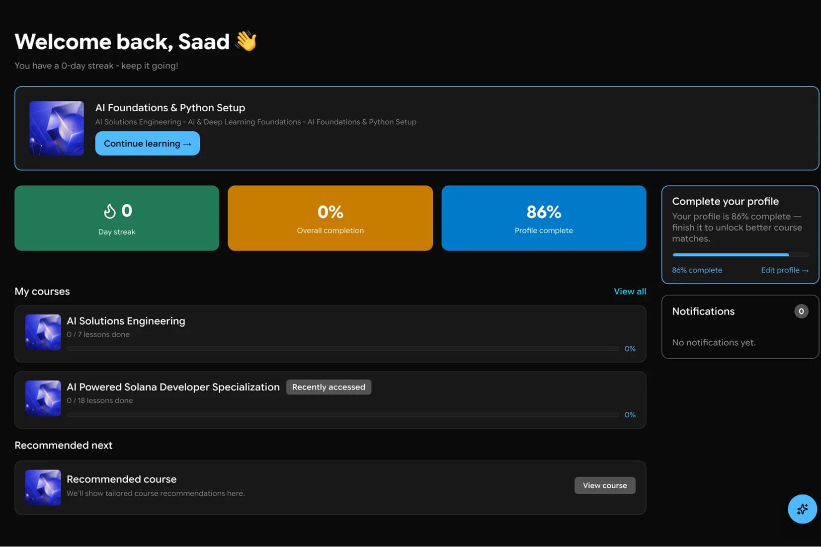 The Edversity learning platform dashboard